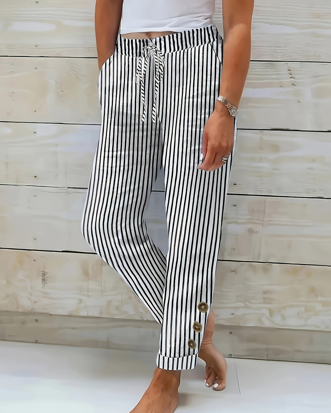 Chloe - Stripe Detail Button Trousers