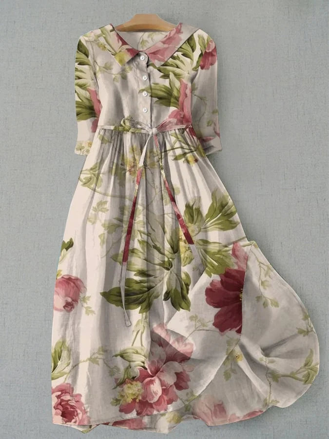 Christine - Vintage Lace-Up Floral Dress