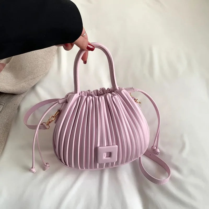 Audrey - Elegant Pleated Handbag in Powder Pink