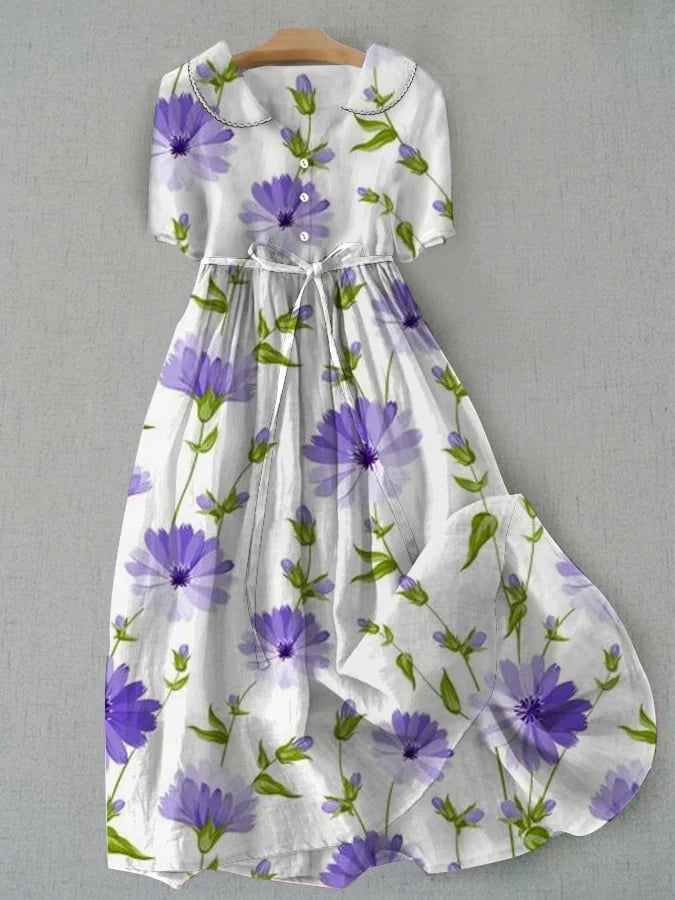 Mary - Vintage Floral Midi with Waist Tie