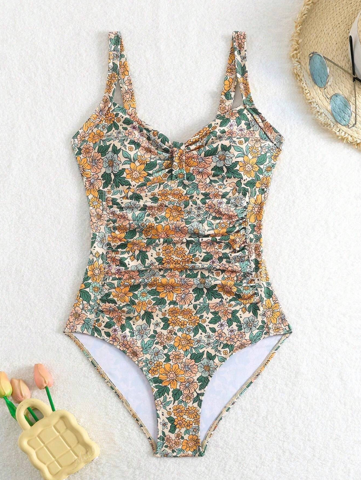 Mary - Floral Print Halter Neck Swimsuit