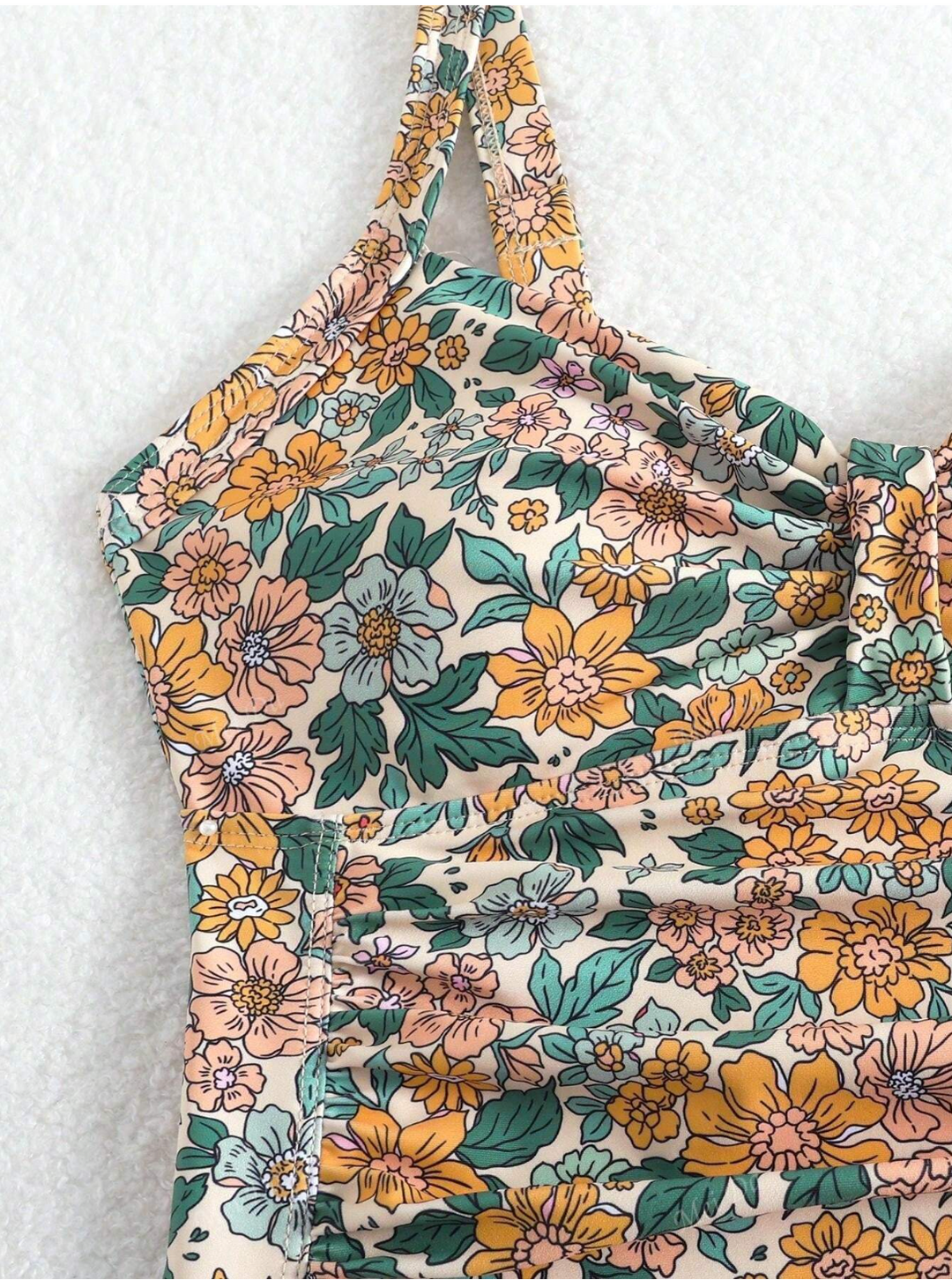 Mary - Floral Print Halter Neck Swimsuit