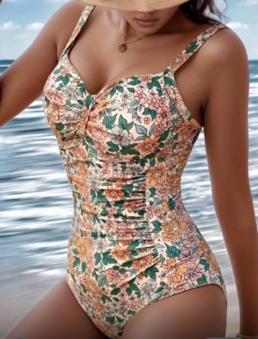 Mary - Floral Print Halter Neck Swimsuit