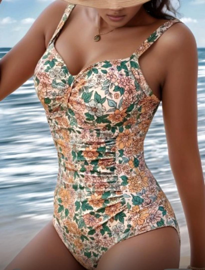 Mary - Floral Print Halter Neck Swimsuit