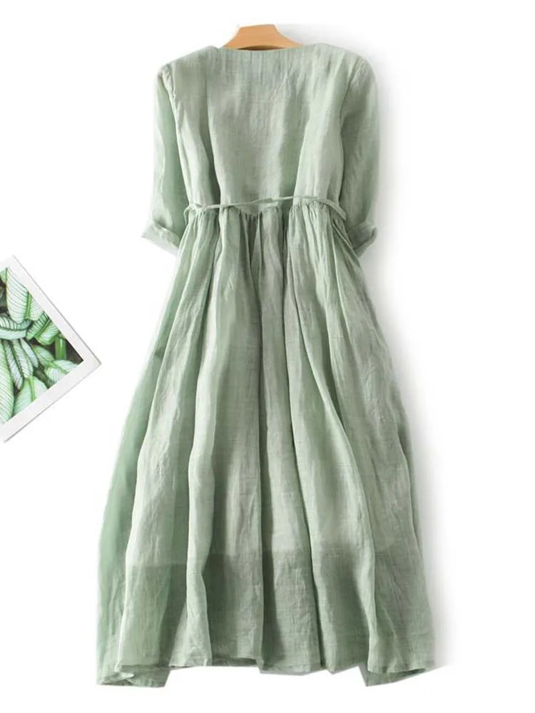 Catherine - Retro Round Neck Midi Dress