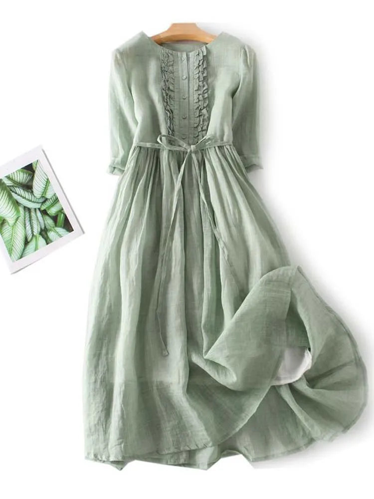 Catherine - Retro Round Neck Midi Dress